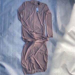 Sheer nude mesh midi dress